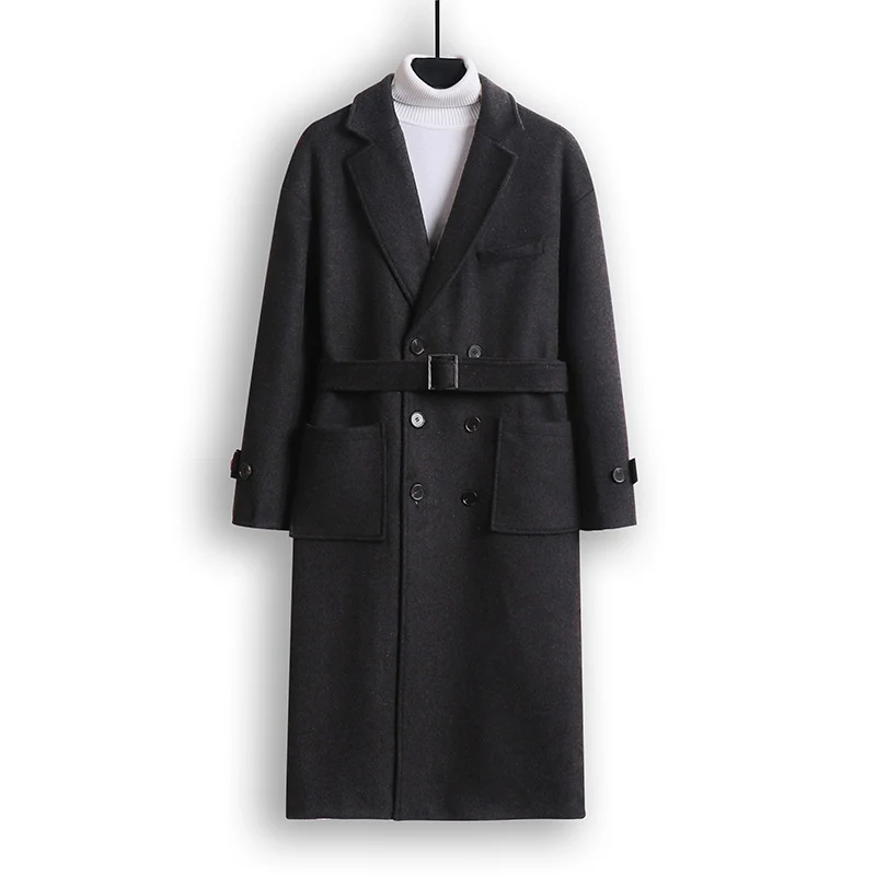 Herren Doppelreihiger Wollmix-Longcoat mit fallendem Revers und Pattentaschen Nord Taschen