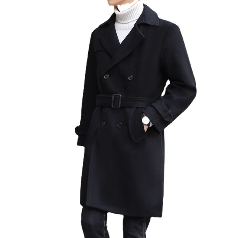Herren Doppelreihiger Wollmantel mit Schalkragen und taillierter Silhouette Nord Taschen