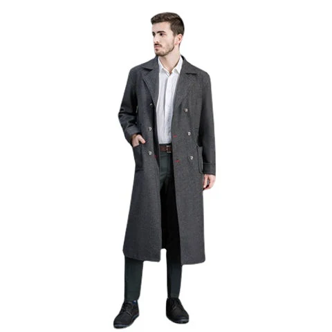 Herren Doppelreihiger Wollmantel mit Schalkragen und langer Silhouette Nord Taschen