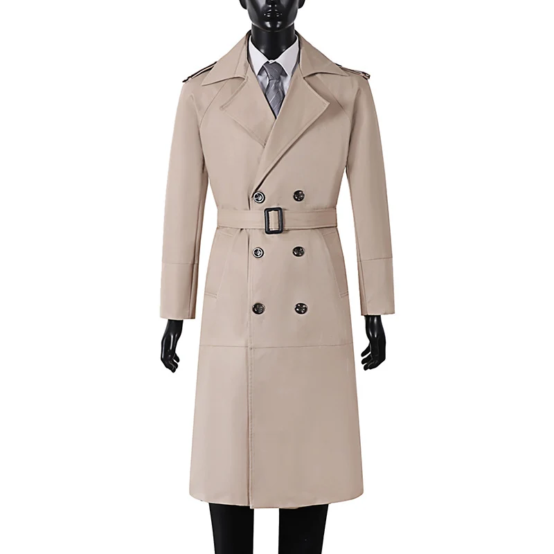 Herren Doppelreihiger Trenchcoat mit Taillengürtel und Schulterlaschen Nord Taschen