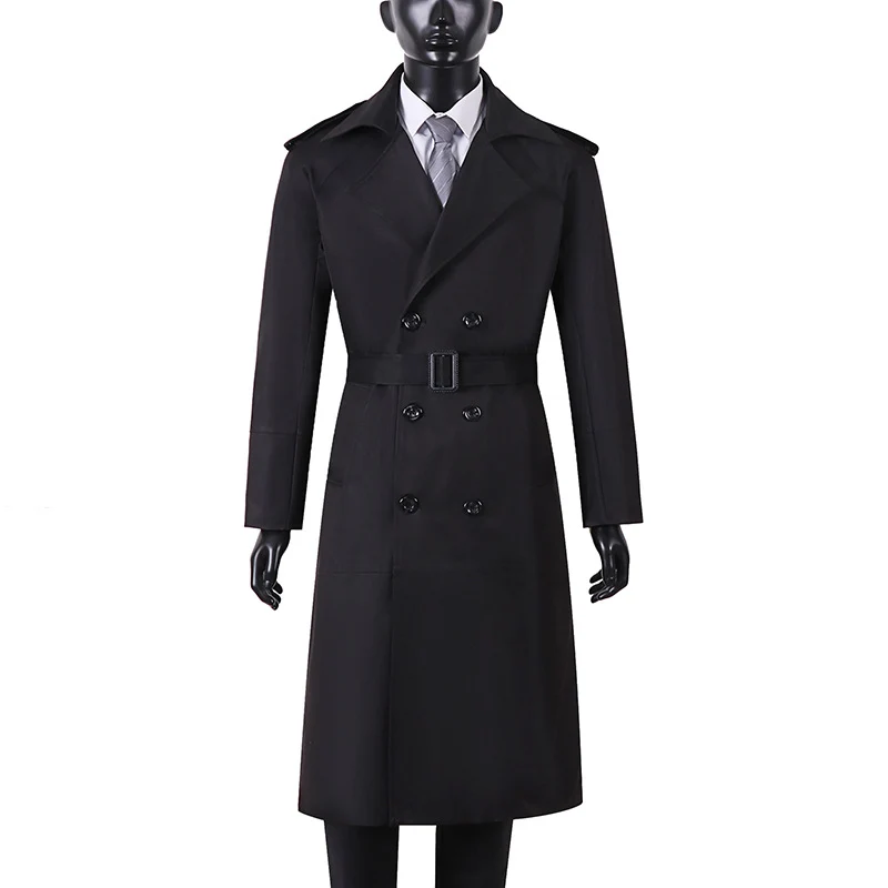 Herren Doppelreihiger Trenchcoat mit Taillengürtel und Schulterlaschen Nord Taschen