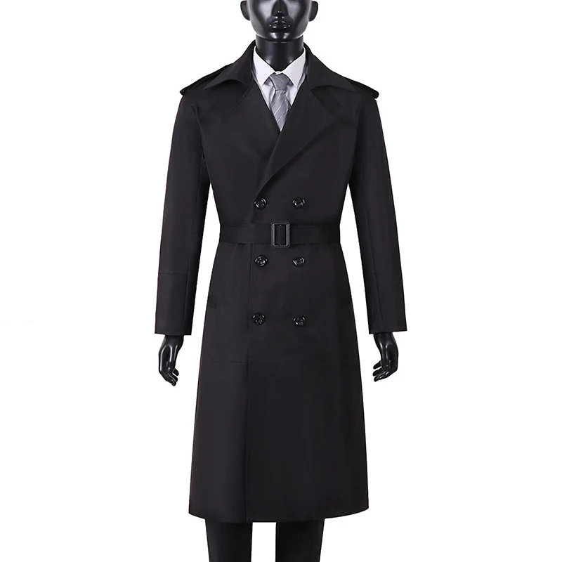 Herren Doppelreihiger Trenchcoat mit Taillengürtel und Schulterlaschen Nord Taschen