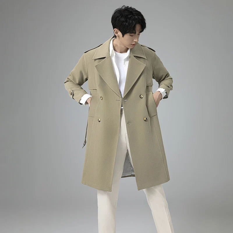 Herren Doppelreihiger Trenchcoat mit Taillengürtel und klassischem Revers Nord Taschen