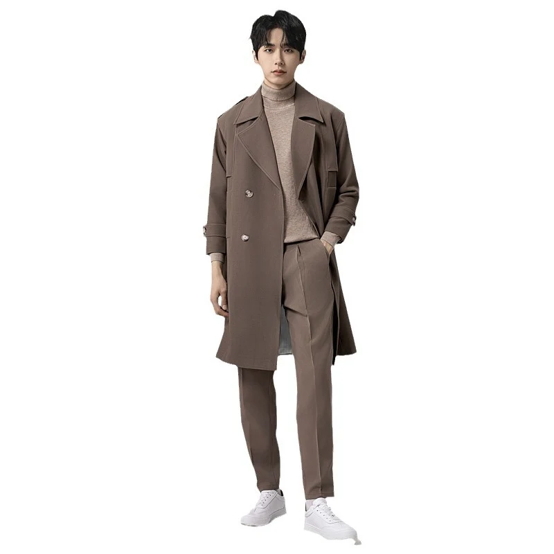 Herren Doppelreihiger Trenchcoat mit Taillengürtel und klassischem Revers Nord Taschen