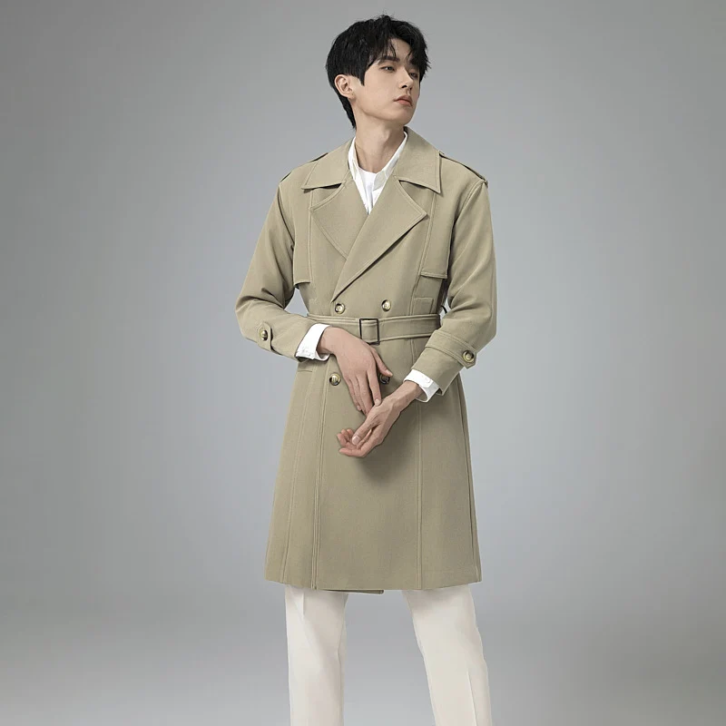 Herren Doppelreihiger Trenchcoat mit Taillengürtel und klassischem Revers Nord Taschen