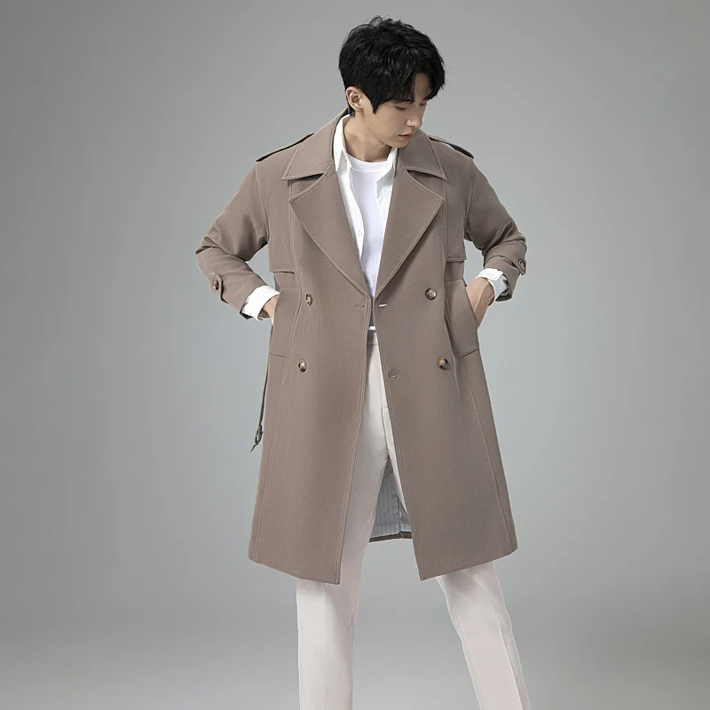 Herren Doppelreihiger Trenchcoat mit Taillengürtel und klassischem Revers Nord Taschen