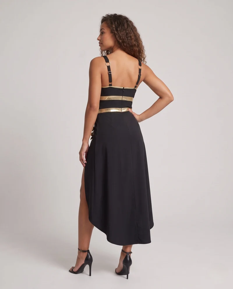 Damen Kostümkleid mit hohem Schlitz und goldenen Akzenten Nord Taschen