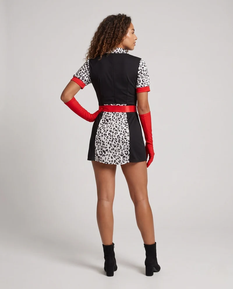 Damen Kostümkleid mit Leo-Muster und roten Akzenten Nord Taschen