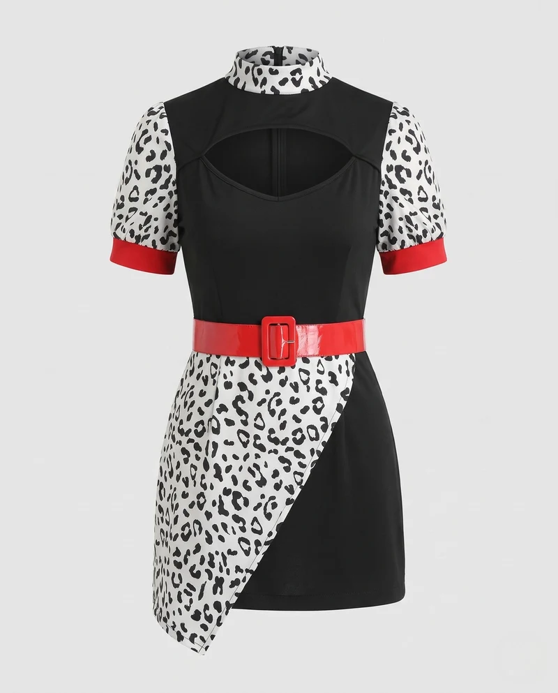 Damen Kostümkleid mit Leo-Muster und roten Akzenten Nord Taschen