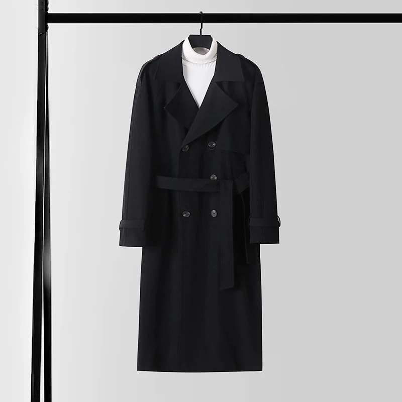 Damen Eleganter Maxi-Trenchcoat aus Wollmischung mit weitem Schalkragen und Bindegürtel Nord Taschen