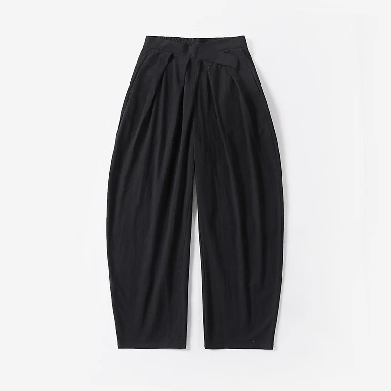 Damen Elegante Bundfalten-Hose mit ballonförmigem Bein und elastischem Taillenbund Nord Taschen