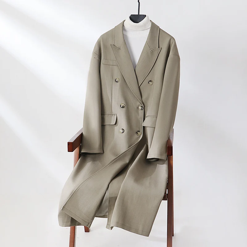 Damen Doppelreihiger Longline-Mantel mit Oversize-Schnitt und fallendem Revers Nord Taschen