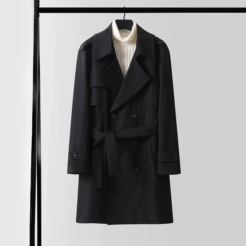 Damen Doppelreihiger Kurztrenchcoat aus leichtem Wollmix mit soften Fall und Schulterklappen Nord Taschen