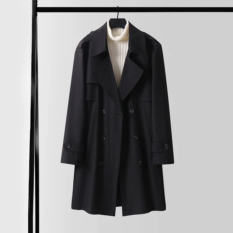 Damen Doppelreihiger Kurztrenchcoat aus leichtem Wollmix mit soften Fall und Schulterklappen Nord Taschen