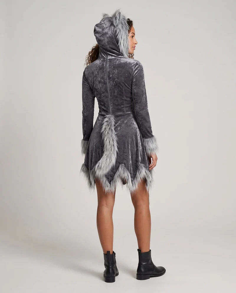 Damen Kuscheliges Fleece-Kleid mit elegantem Pelzkragen Nord Taschen