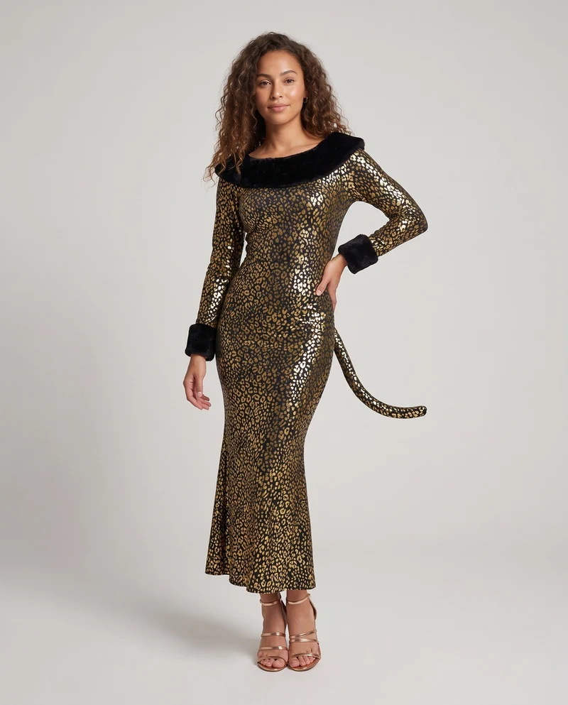 Damen Leoparden-Motiv Kleid mit glamourösem Schnitt Nord Taschen