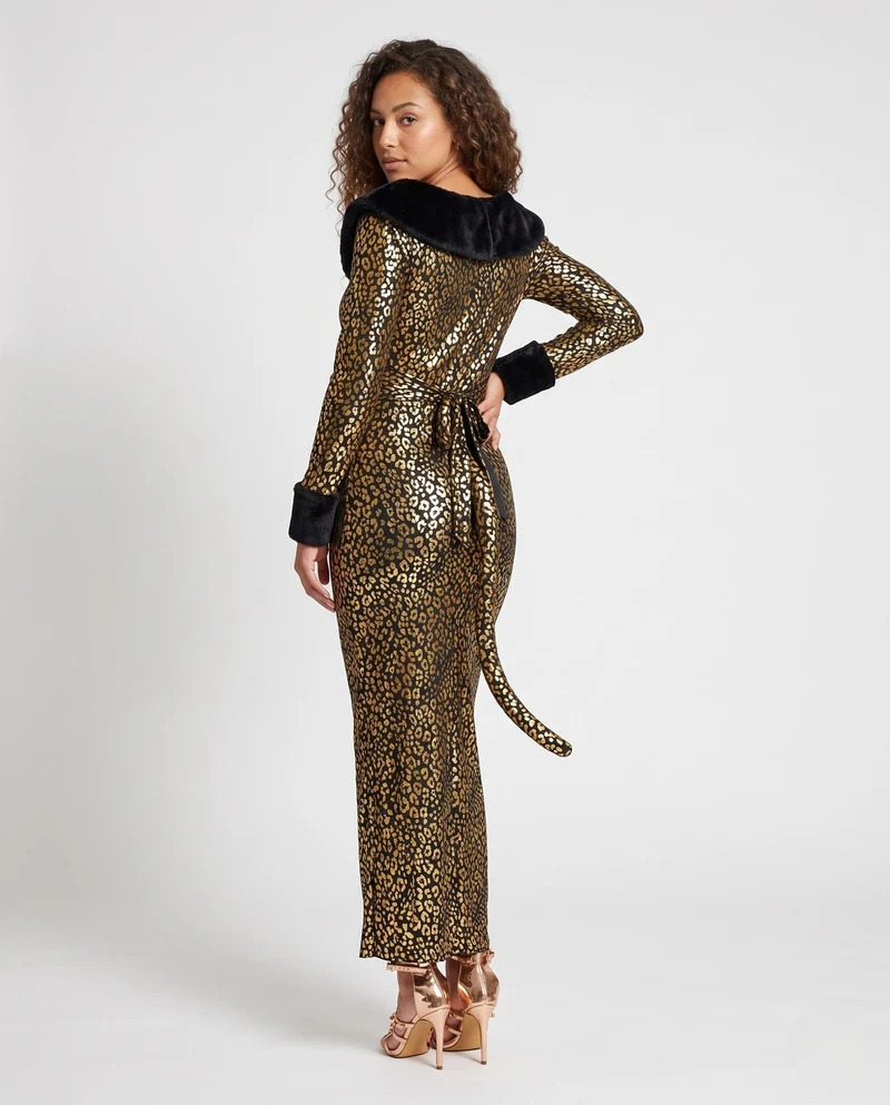 Damen Leoparden-Motiv Kleid mit glamourösem Schnitt Nord Taschen