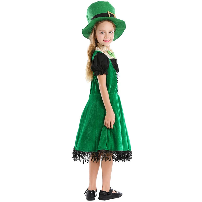 Mädchen Leprechaun Kostüm mit grünem Hut und Fransen Nord Taschen