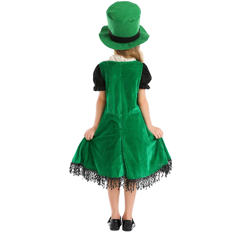 Mädchen Leprechaun Kostüm mit grünem Hut und Fransen Nord Taschen