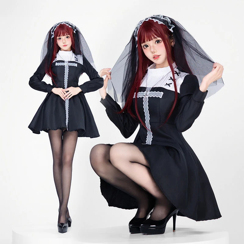 Damen Verspielt romantisches Dienstmädchenkleid mit Rüschen und Schleifen Nord Taschen