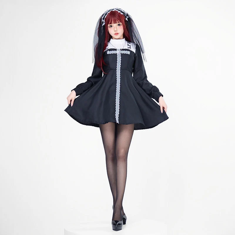 Damen Verspielt romantisches Dienstmädchenkleid mit Rüschen und Schleifen Nord Taschen