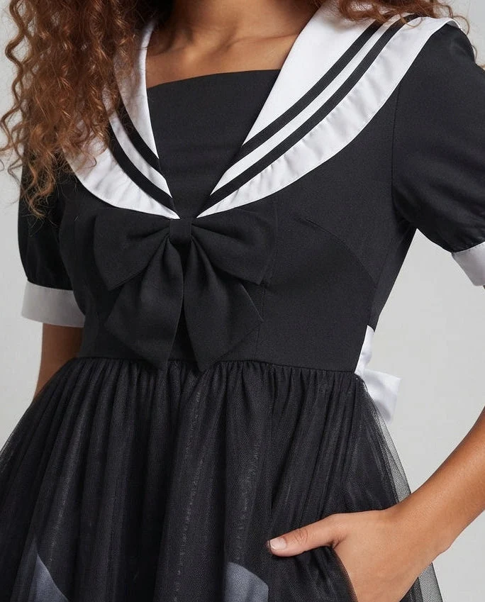 Damen Verspielt romantisches Kleid mit Schleifen und Rüschen Nord Taschen