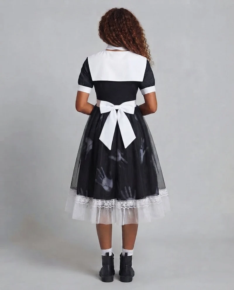 Damen Verspielt romantisches Kleid mit Schleifen und Rüschen Nord Taschen