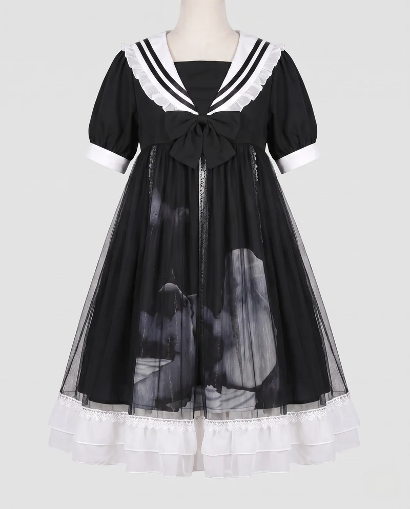 Damen Verspielt romantisches Kleid mit Schleifen und Rüschen Nord Taschen