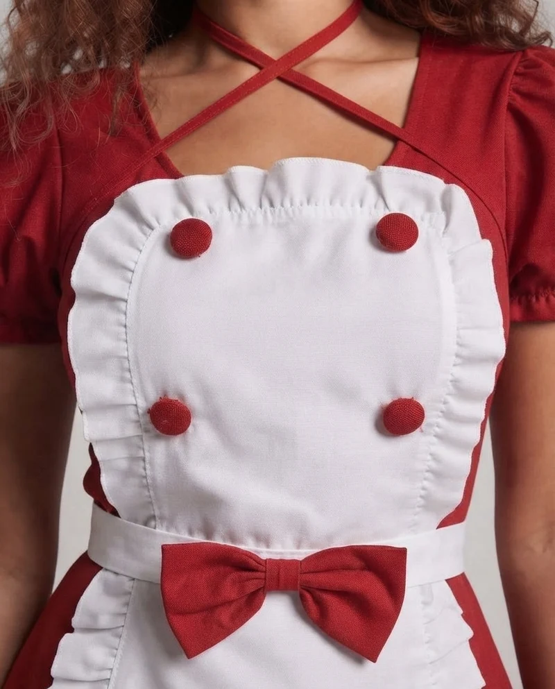Damen Verspieltes Dienstmädchen-Kleid mit Rüschen und Satin-Schürze Nord Taschen