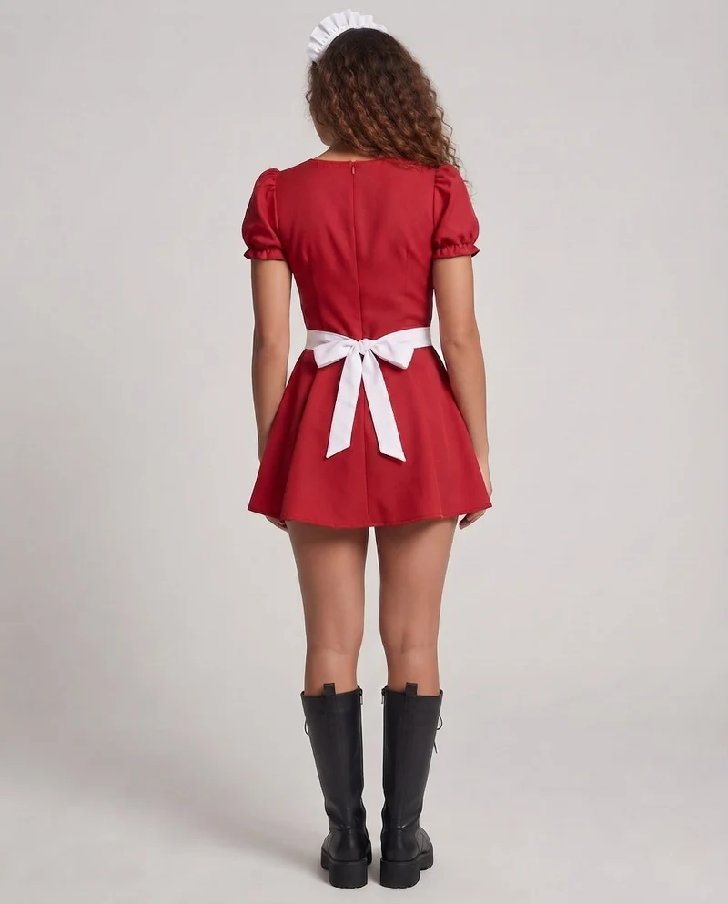 Damen Verspieltes Dienstmädchen-Kleid mit Rüschen und Satin-Schürze Nord Taschen