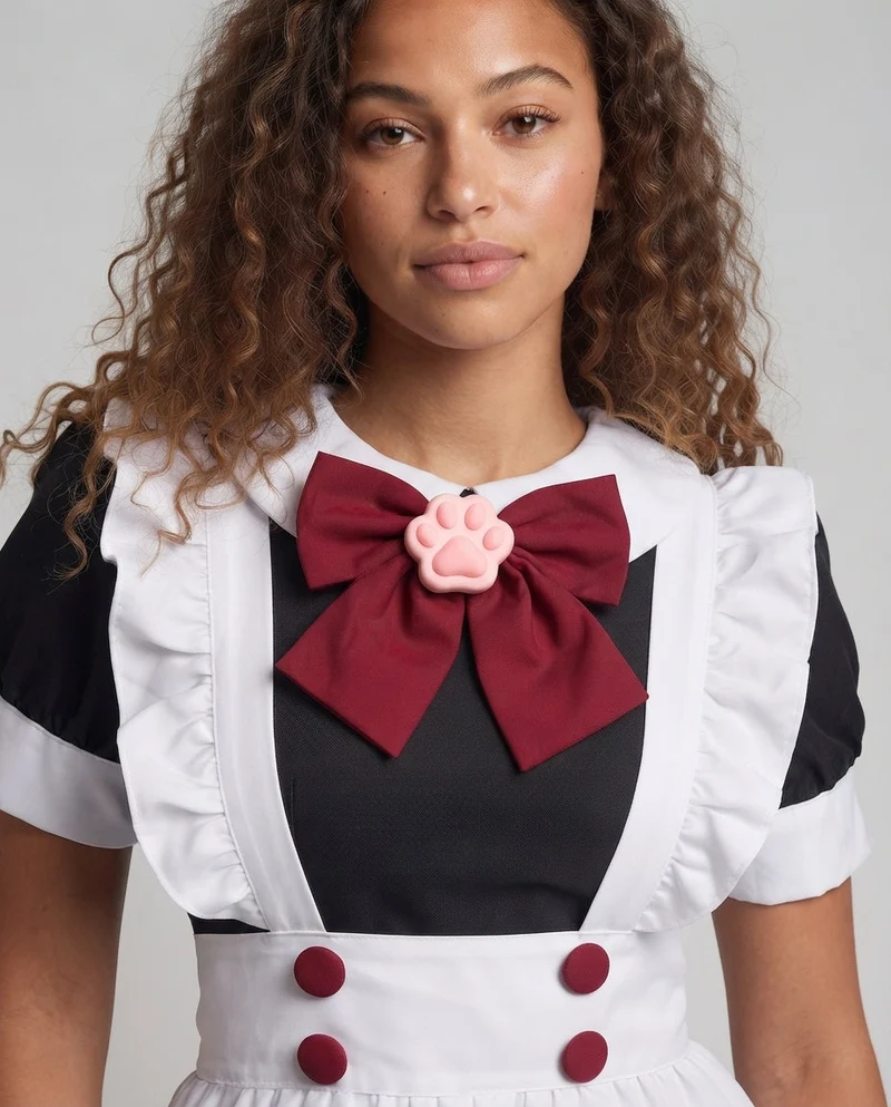 Damen verspieltes Dienstmädchen-Kleid mit Rüschendetails und schickem Schleifenakzent Nord Taschen