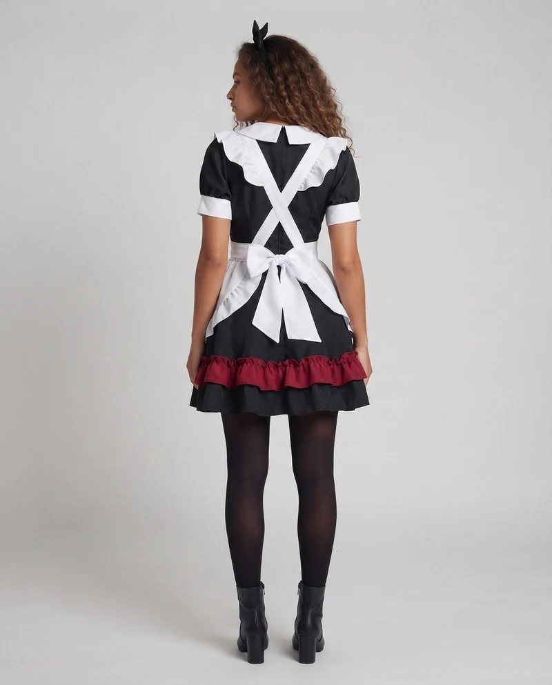 Damen verspieltes Dienstmädchen-Kleid mit Rüschendetails und schickem Schleifenakzent Nord Taschen