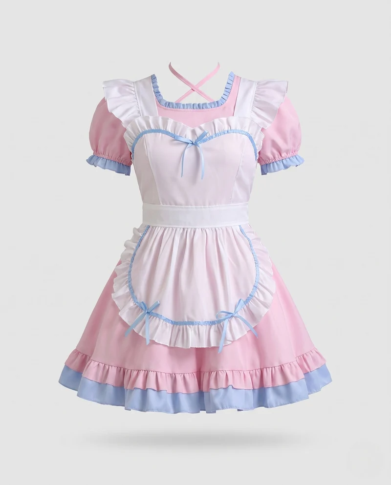 Damen verspieltes Dienstmädchen-Kleid mit Rüschendetails und Schürze Nord Taschen