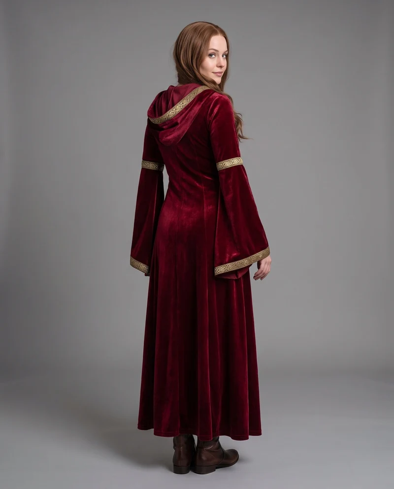 Damen elegantes Kapuzenkleid mit schwingenden Ärmeln Nord Taschen