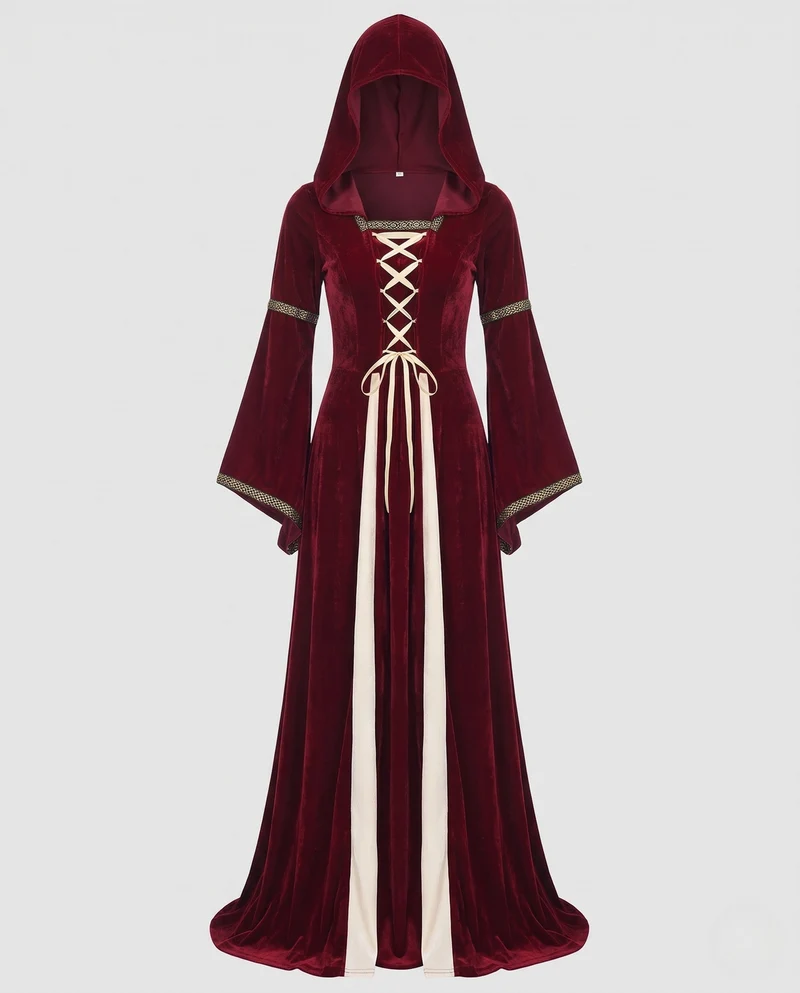 Damen elegantes Kapuzenkleid mit schwingenden Ärmeln Nord Taschen