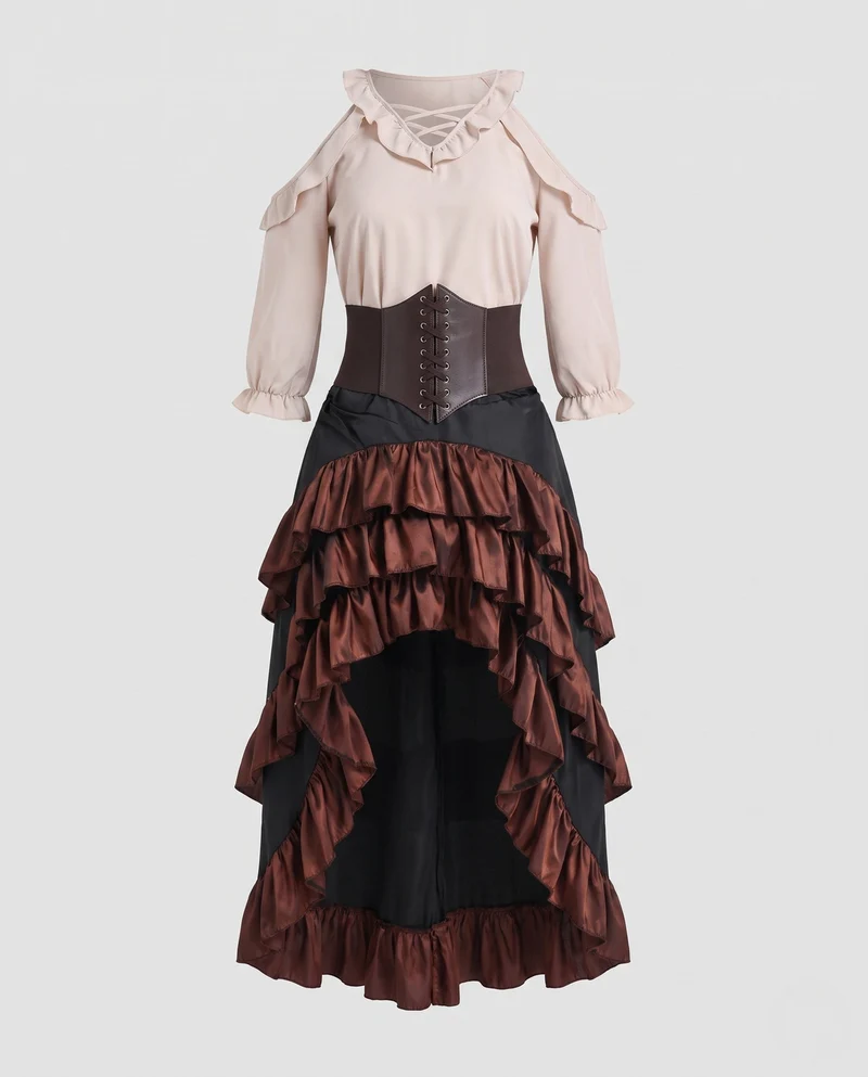 Damen Elegantes Korsett-Kleid mit voluminösem Rüschenrock Nord Taschen
