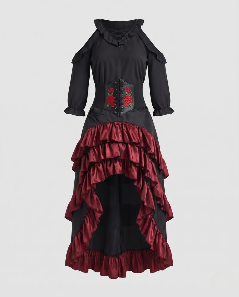 Damen Elegantes Korsett-Kleid mit voluminösem Rüschenrock Nord Taschen