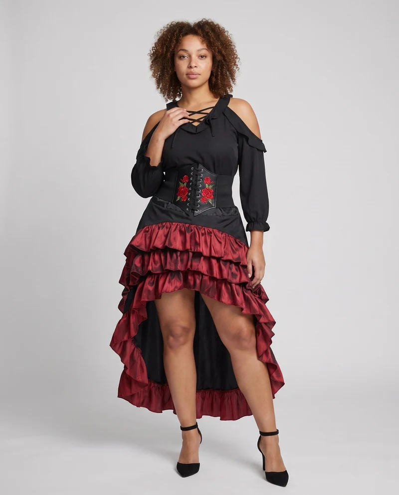 Damen Elegantes Steampunk Kleid mit Rüschendetails und Korsett Nord Taschen