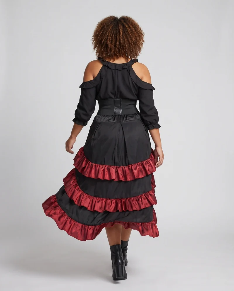 Damen Elegantes Steampunk Kleid mit Rüschendetails und Korsett Nord Taschen
