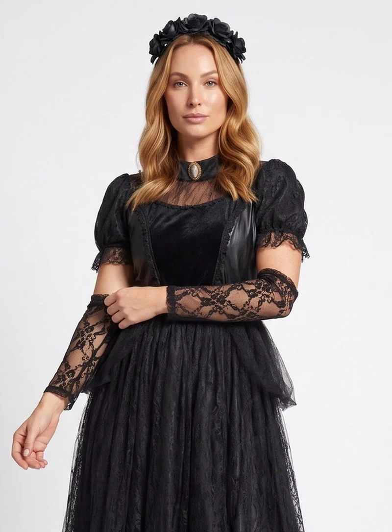Damen Elegantes Gothic-Kleid mit Spitzen- und Tüllakzenten Nord Taschen