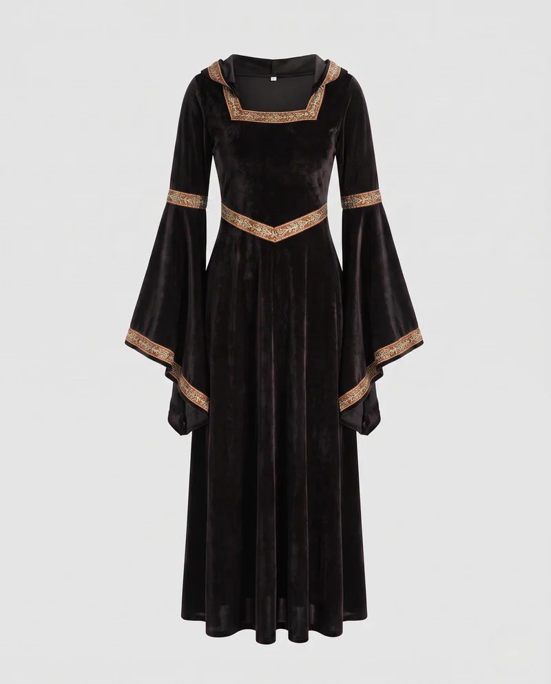 Damen Elegantes Kapuzenkleid mit ausgestellten Ärmeln und Schleifendetails Nord Taschen