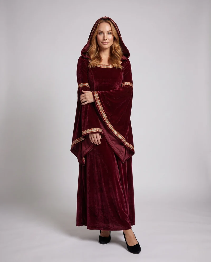 Damen elegantes Kapuzenkleid mit langen, schwingenden Ärmeln und kreativen Akzenten Nord Taschen
