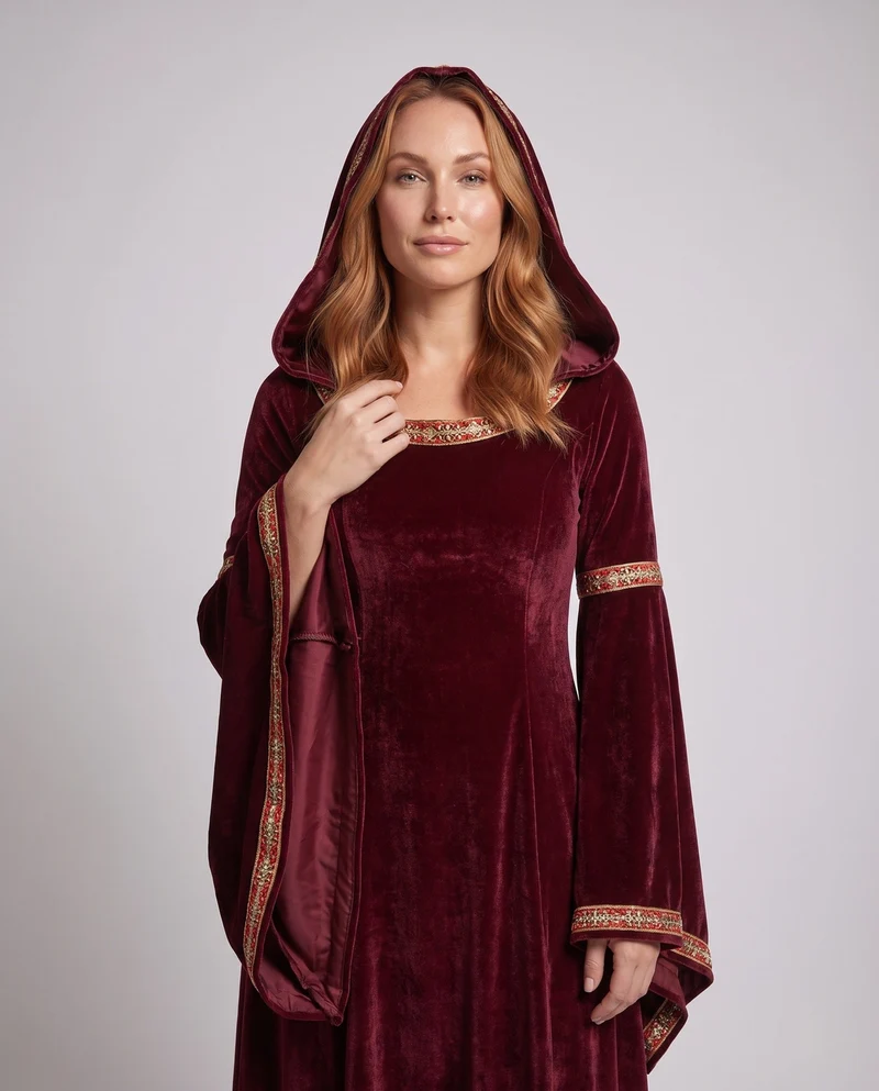 Damen elegantes Kapuzenkleid mit langen, schwingenden Ärmeln und kreativen Akzenten Nord Taschen