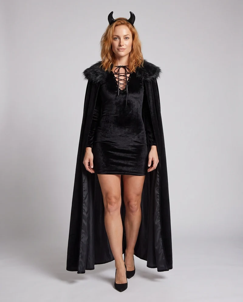 Damen elegantes Kostümkleid mit Kapuze und Schneckenärmeln Nord Taschen