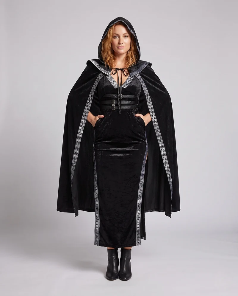 Damen elegantes Kostümkleid mit Kapuze und Schößchen Nord Taschen