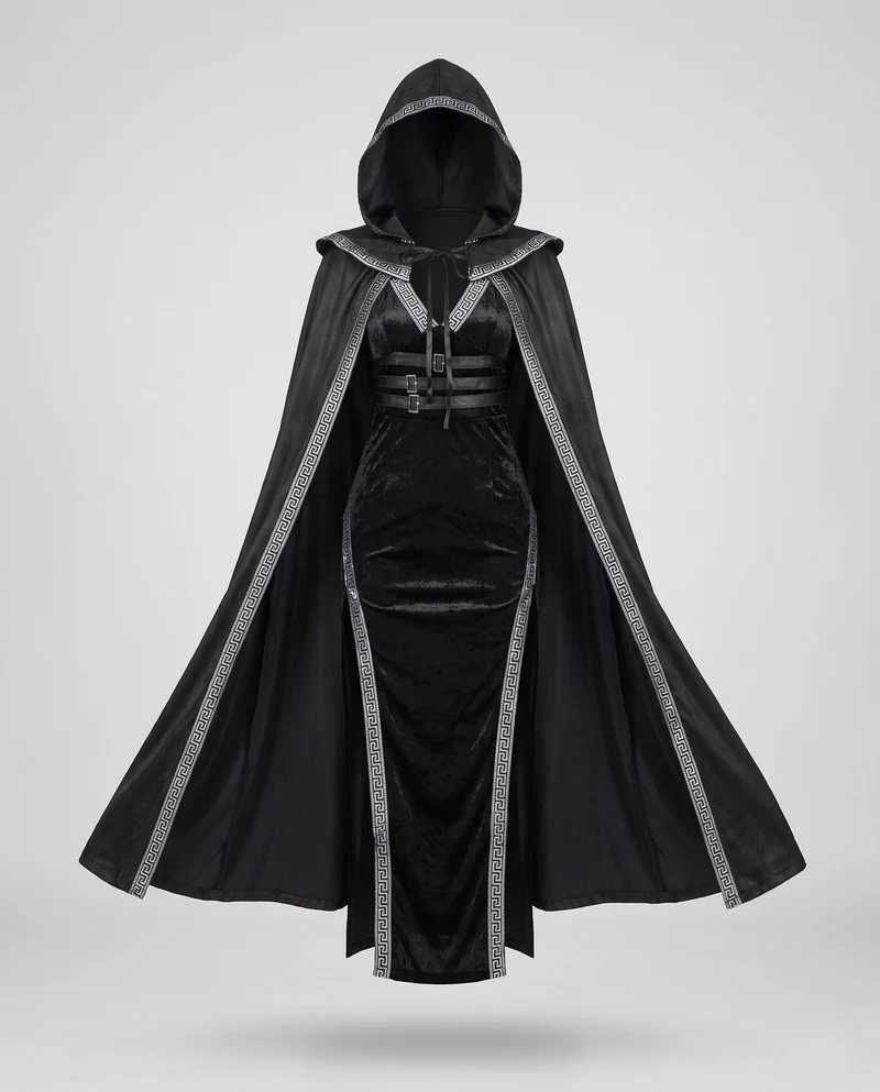 Damen elegantes Kostümkleid mit Kapuze und Schößchen Nord Taschen