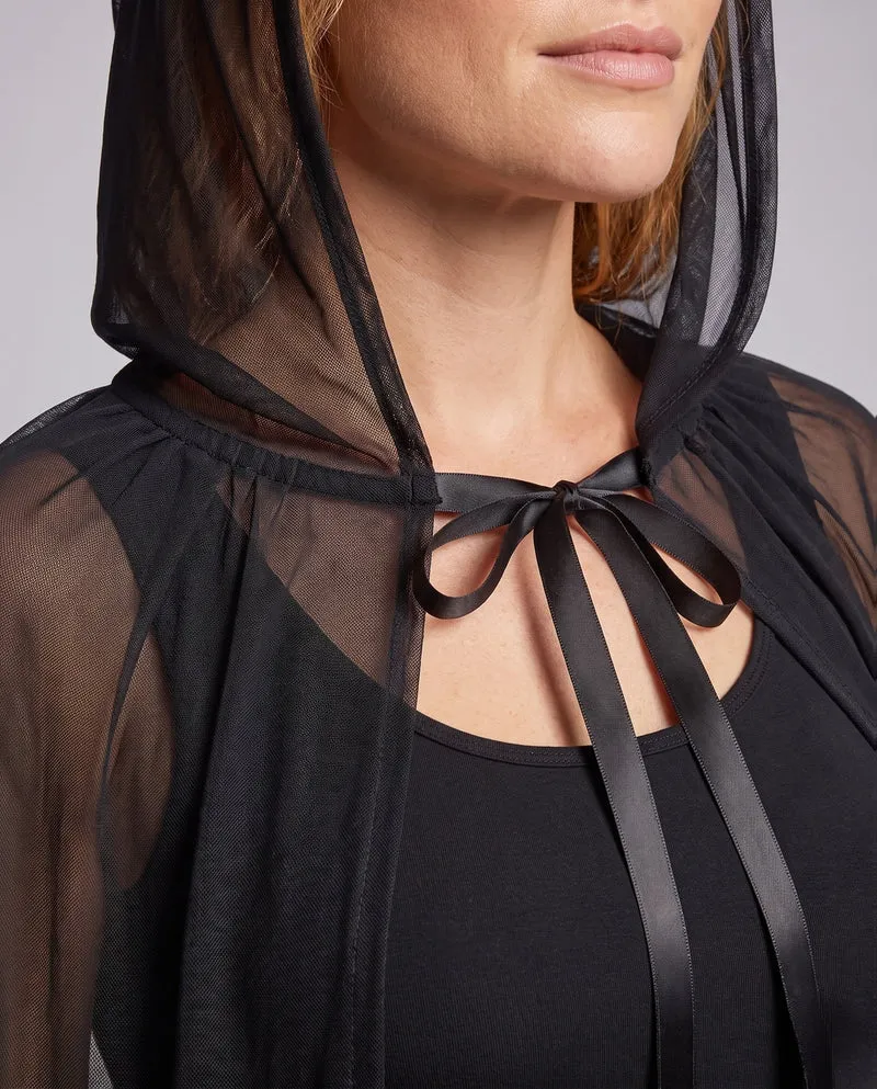 Damen elegantes Langarmkostüm mit schimmerndem Überrock und Kapuze Nord Taschen