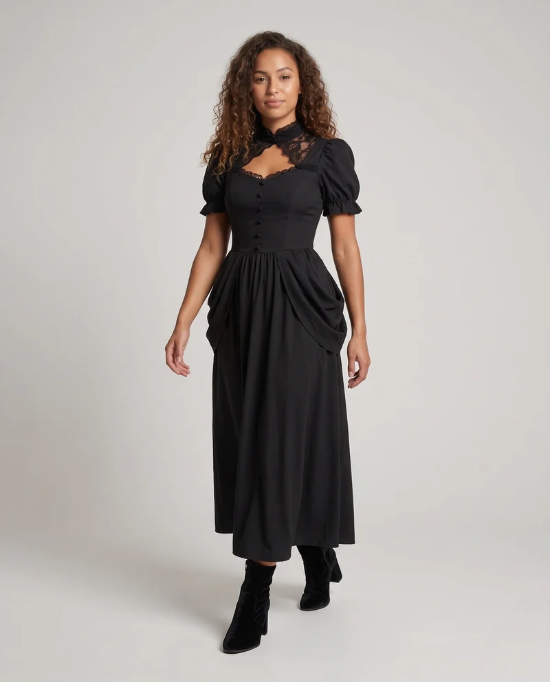 Damen Elegantes Abendkleid mit Rüschendetails und Spitzenakzenten Nord Taschen