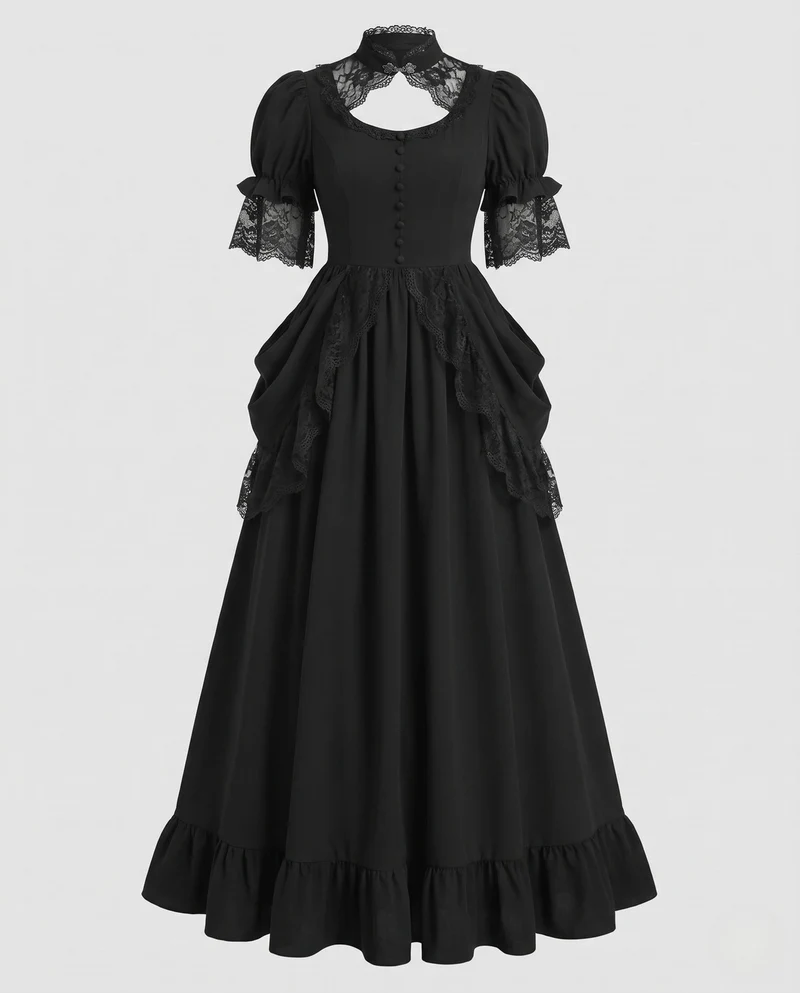 Damen Elegantes Abendkleid mit Rüschendetails und Spitzenakzenten Nord Taschen