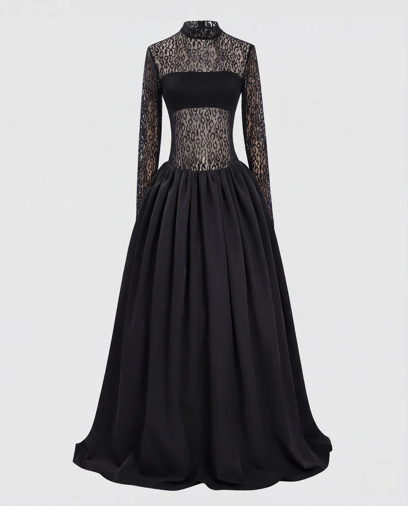 Damen Elegantes Abendkleid mit transparenten Ärmeln und weichem Rock Nord Taschen
